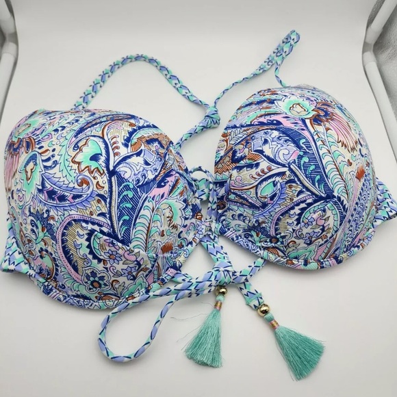 Victoria Secret Paisley Blue Swim Bikini Top 34DD - Picture 1 of 4